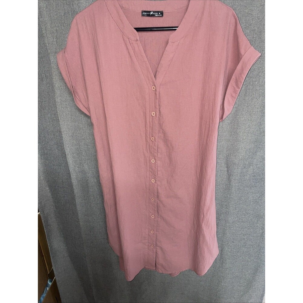 Emery Rose Women's Pink Solid Button-Front Short Sleeve dress M
